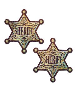 Pastease Sheriff Star: Glittering Golden Sheriff'S Badge Nipple Pasties