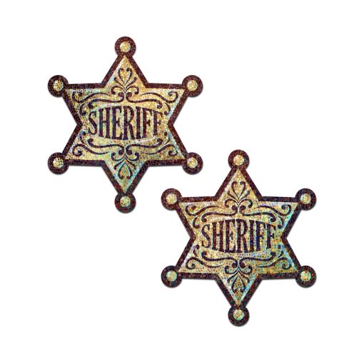 Pastease Sheriff Star: Glittering Golden Sheriff'S Badge Nipple Pasties - Image 2