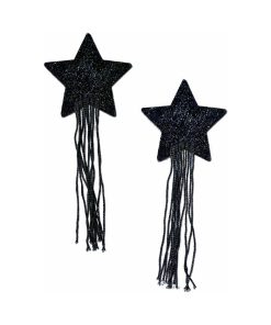 Tassel Pasties: Black Sparkle Star Pastease With Long Fringe Nipple Pasties