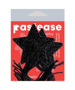Tassel Pasties: Black Sparkle Star Pastease With Long Fringe Nipple Pasties
