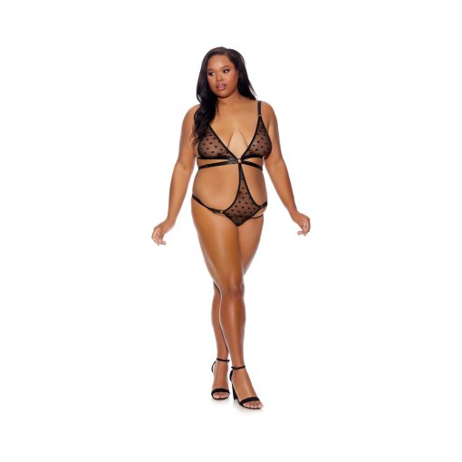 Barely Bare Strappy Bikini Teddy With Vibrating Finger Ring Black Queen Size - Image 2