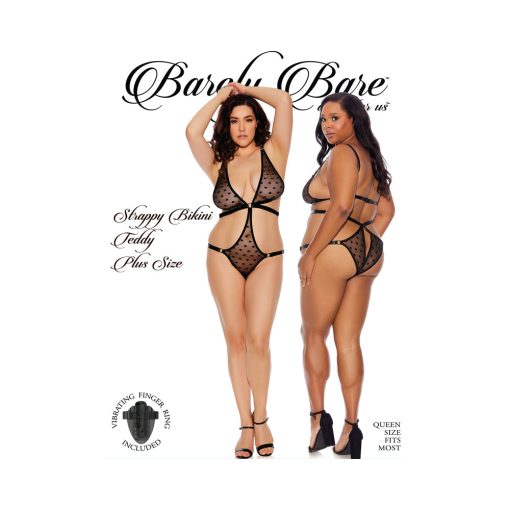 Barely Bare Strappy Bikini Teddy With Vibrating Finger Ring Black Queen Size - Image 7