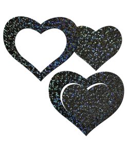 Pastease Black Glitter Heart Frame & Center Nipple Pasties