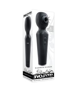 Evolved Rainbow Sucker Light-Up Rechargeable Dual-Function Silicone Suction Wand Vibrator Black
