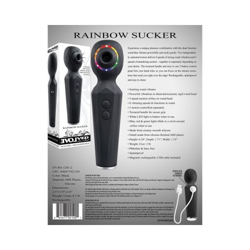Evolved Rainbow Sucker Light-Up Rechargeable Dual-Function Silicone Suction Wand Vibrator Black - Image 9