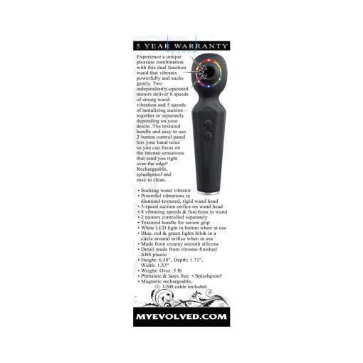 Evolved Rainbow Sucker Light-Up Rechargeable Dual-Function Silicone Suction Wand Vibrator Black - Image 10