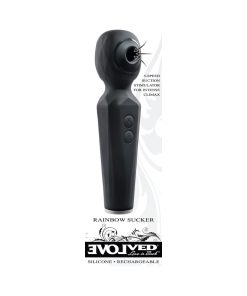 Evolved Rainbow Sucker Light-Up Rechargeable Dual-Function Silicone Suction Wand Vibrator Black