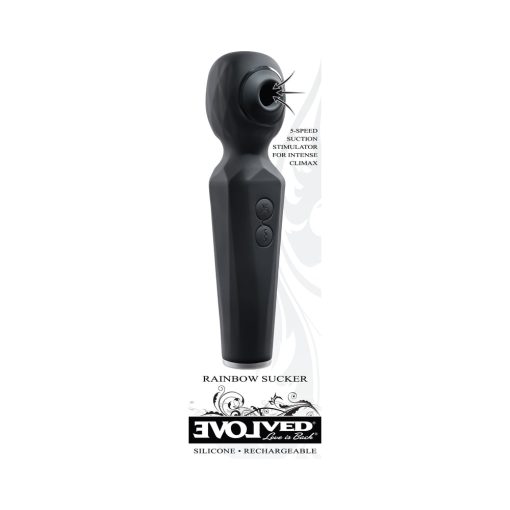 Evolved Rainbow Sucker Light-Up Rechargeable Dual-Function Silicone Suction Wand Vibrator Black - Image 11