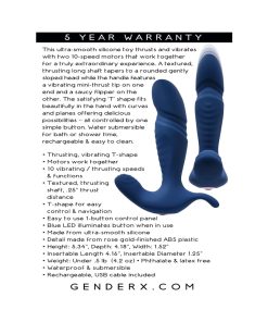 Gender X True Blue Rechargeable Thrusting Silicone Vibrator Blue