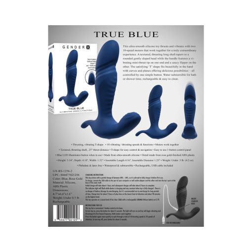 Gender X True Blue Rechargeable Thrusting Silicone Vibrator Blue - Image 11