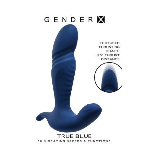 Gender X True Blue Rechargeable Thrusting Silicone Vibrator Blue - Image 12