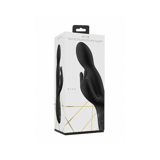 Vive Niva Rechargeable 360° Rotating Silicone Rabbit Vibrator Black