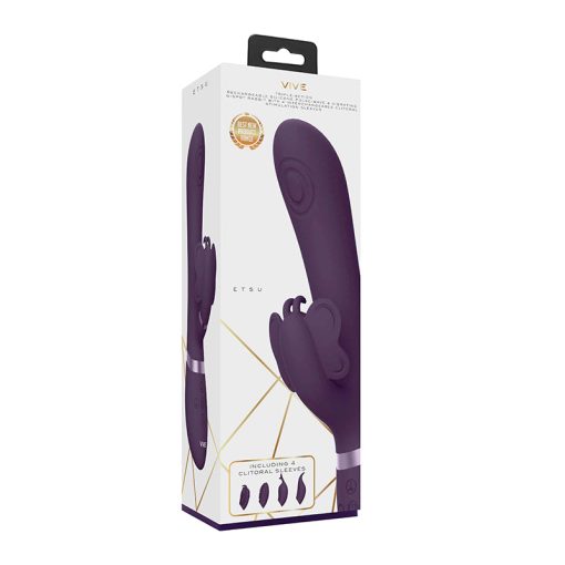 Vive Etsu Pulse-Wave Rabbit Vibrator With Interchangeable Clitoral Sleeves Purple
