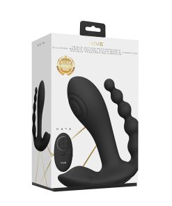 Vive Kata Rechargeable Remote-Controlled Triple Motor Pulse-Wave Dual Entry Vibrator Black