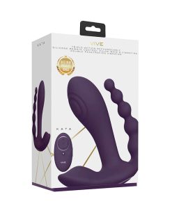 Vive Kata Rechargeable Remote-Controlled Triple Motor Pulse-Wave Dual Entry Vibrator Purple