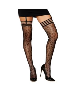Dreamgirl Animal Print Fishnet Thigh-High Stockings Black O/S