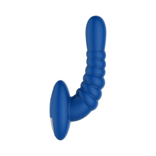 Forto Ribbed Pro Rechargeable Silicone Vibrating Anal Massager Blue - Image 4