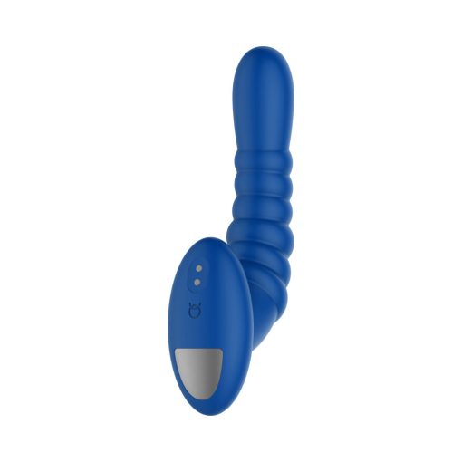 Forto Ribbed Pro Rechargeable Silicone Vibrating Anal Massager Blue - Image 5