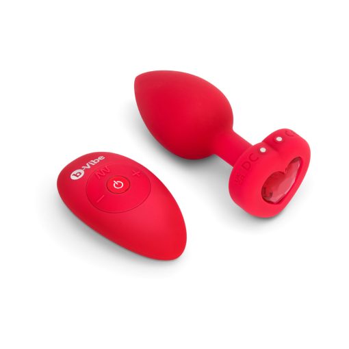 B-Vibe Vibrating Heart Anal Plug With Heart-Shaped Jewel Base M/L Red - Image 2