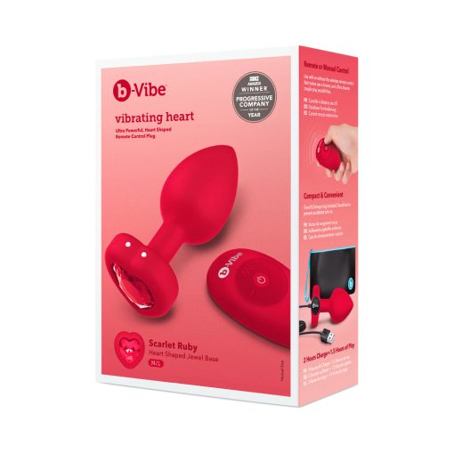B-Vibe Vibrating Heart Anal Plug With Heart-Shaped Jewel Base M/L Red - Image 12