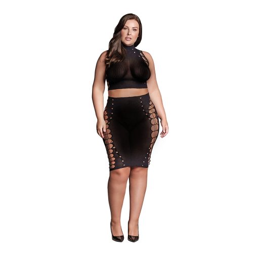 Crop Top & Skirt Black Queen Size