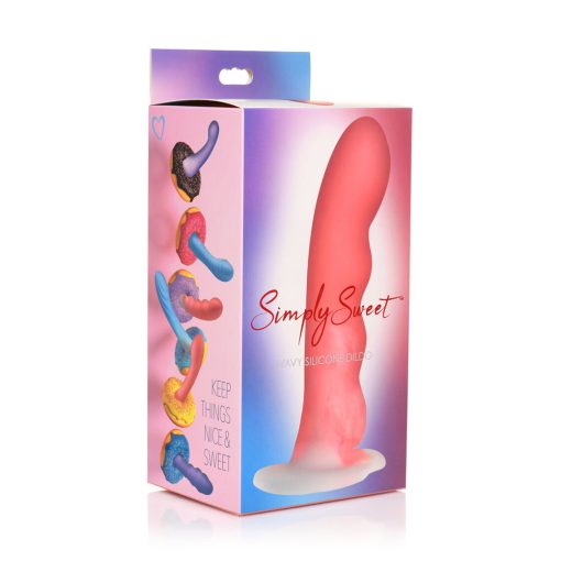 Simply Sweet Wavy 8 In. Silicone Dildo Pink/White - Image 2
