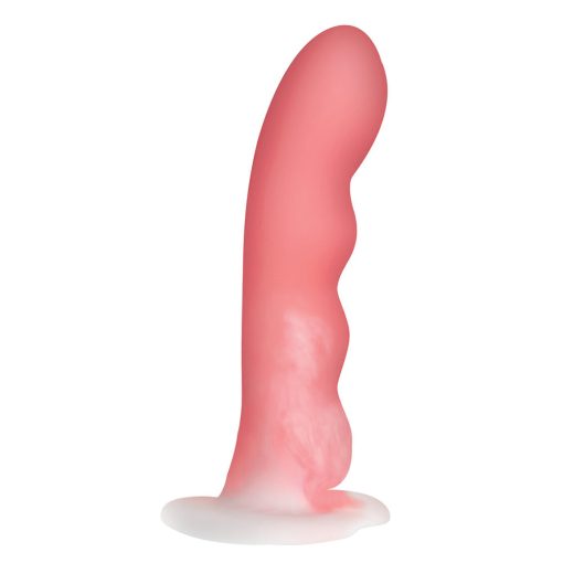 Simply Sweet Wavy 8 In. Silicone Dildo Pink/White - Image 4