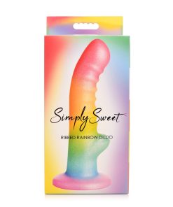 Simply Sweet Ribbed 6.5 In. Silicone Dildo Rainbow