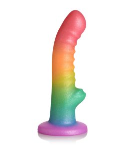 Simply Sweet Ribbed 6.5 In. Silicone Dildo Rainbow