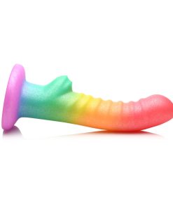 Simply Sweet Ribbed 6.5 In. Silicone Dildo Rainbow