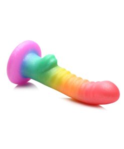 Simply Sweet Ribbed 6.5 In. Silicone Dildo Rainbow