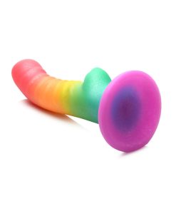 Simply Sweet Ribbed 6.5 In. Silicone Dildo Rainbow