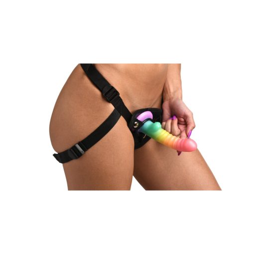 Simply Sweet Ribbed 6.5 In. Silicone Dildo Rainbow - Image 8