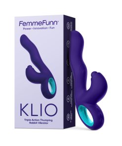 Femmefunn Klio Rechargeable Silicone Triple Action Thumping Rabbit Vibrator Dark Purple