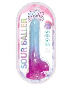 Cotton Candy Sour Baller 7 In. Silicone Dildo Aqua/Purple