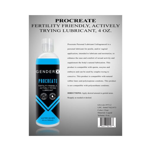 Gender X Procreate Fertility Friendly Water-Based Personal Lubricant 4 Oz. - Image 3
