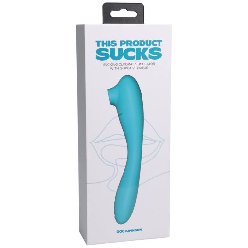 This Product Sucks Rechargeable Bendable Dual Ended Silicone Sucking Clitoral Stimulator & G-Spot Vibrator Teal - Image 2