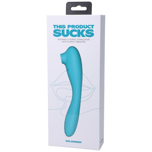 This Product Sucks Rechargeable Bendable Dual Ended Silicone Sucking Clitoral Stimulator & G-Spot Vibrator Teal - Image 3