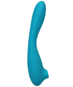 This Product Sucks Rechargeable Bendable Dual Ended Silicone Sucking Clitoral Stimulator & G-Spot Vibrator Teal