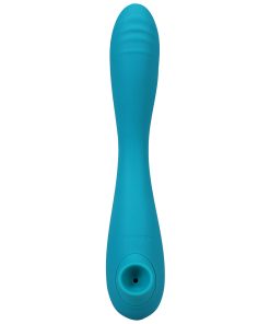 This Product Sucks Rechargeable Bendable Dual Ended Silicone Sucking Clitoral Stimulator & G-Spot Vibrator Teal