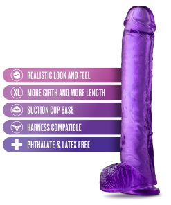 B Yours Plus Hefty N' Hung 14 In. Dildo With Balls Purple
