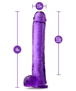 B Yours Plus Hefty N' Hung 14 In. Dildo With Balls Purple