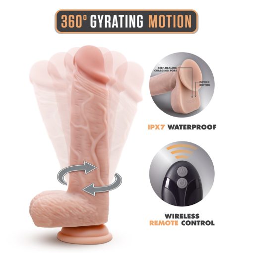 Dr. Skin Silicone Dr. Ethan Remote Rechargeable 8.5 In. Gyrating Vibrating Dildo Beige - Image 5