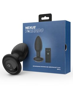 Nexus Tornado Rechargeable Remote-Controlled Rotating & Vibrating Textured Silicone Anal Plug Black