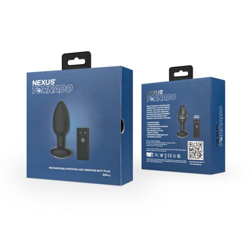 Nexus Tornado Rechargeable Remote-Controlled Rotating & Vibrating Textured Silicone Anal Plug Black - Image 9