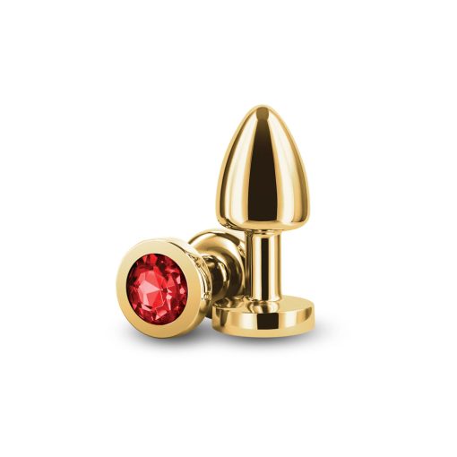 Rear Assets Petite Metal Anal Plug Gold/Red - Image 2