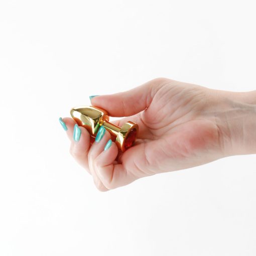 Rear Assets Petite Metal Anal Plug Gold/Red - Image 3