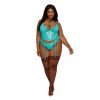Dreamgirl Stretch Vinyl And Lace Bustier And G-String Set Ocean 2Xl