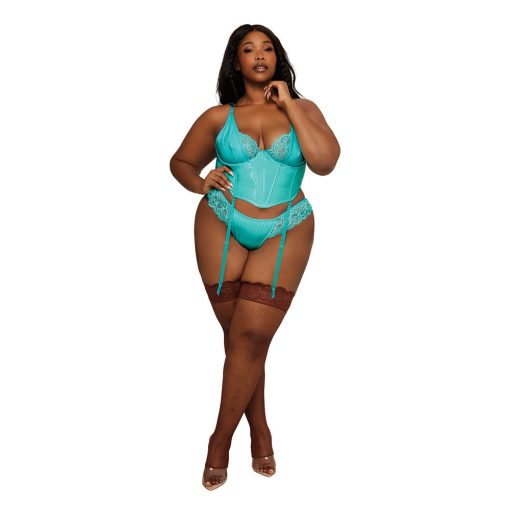Dreamgirl Stretch Vinyl And Lace Bustier And G-String Set Ocean 2Xl - Image 2