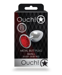 Ouch! Round Gem Butt Plug Small Silver/Ruby Red
